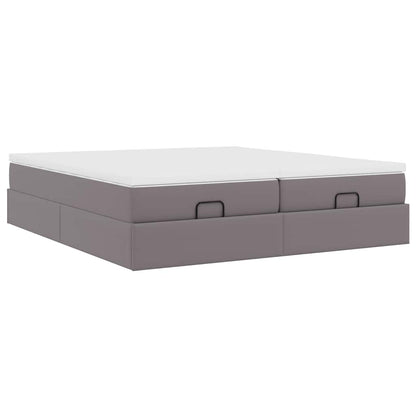 vidaXL Ottoman-Bett mit Matratzen Grau 200x200 cm Kunstleder