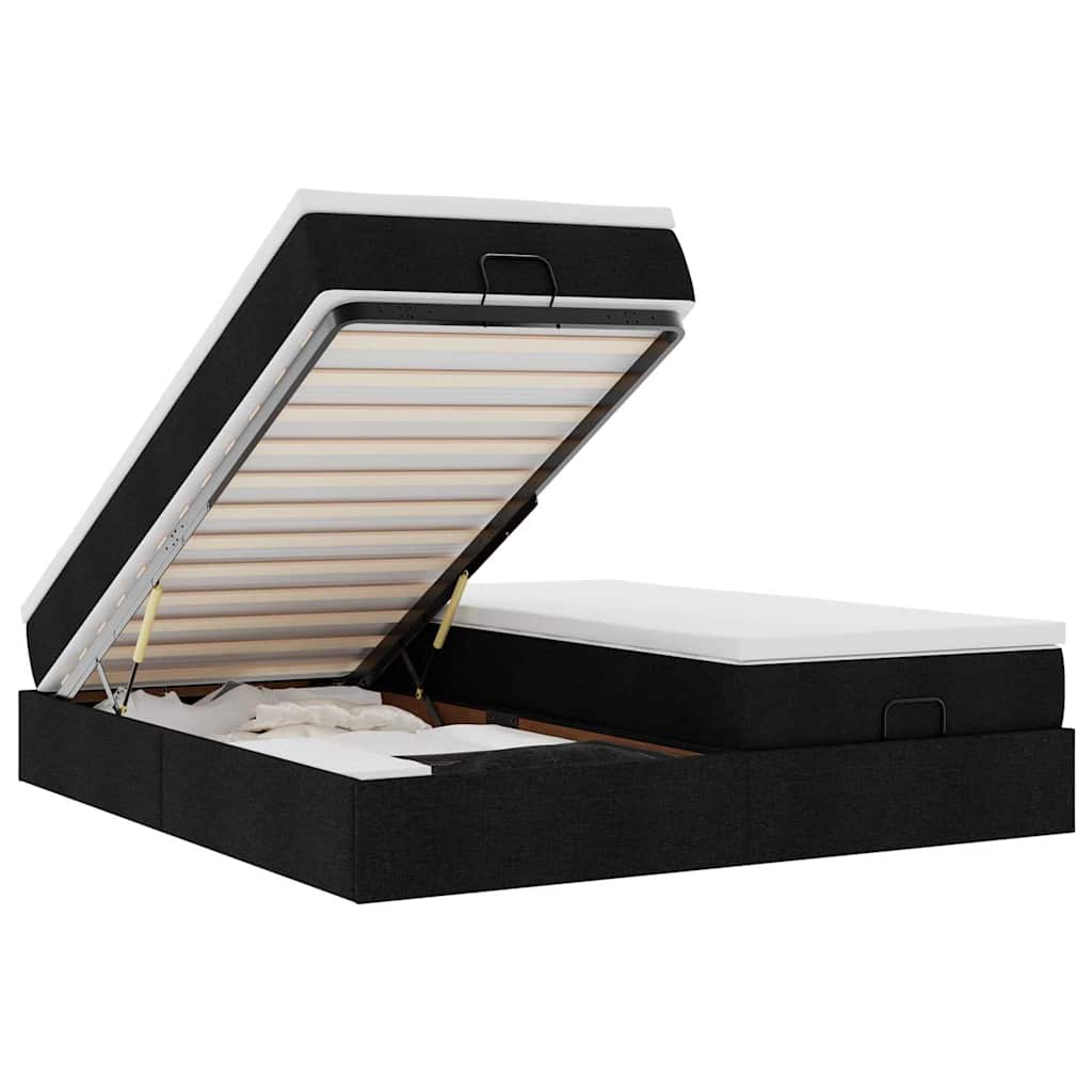 Ottoman-Bett mit Matratzen Schwarz 160x200 cm Stoff