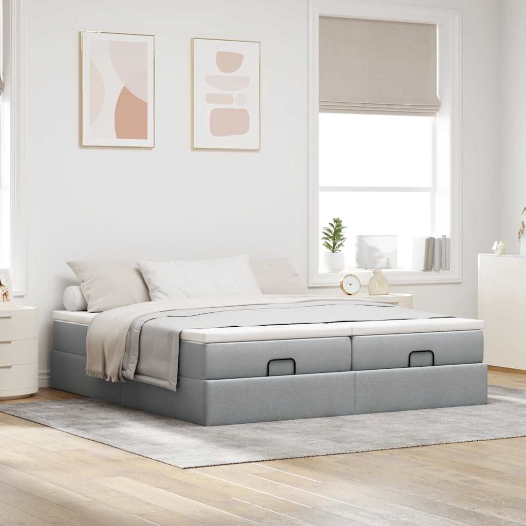 vidaXL Ottoman-Bett mit Matratzen Hellgrau 180x200 cm Stoff