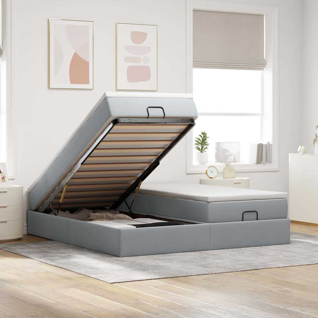 vidaXL Ottoman-Bett mit Matratzen Hellgrau 180x200 cm Stoff