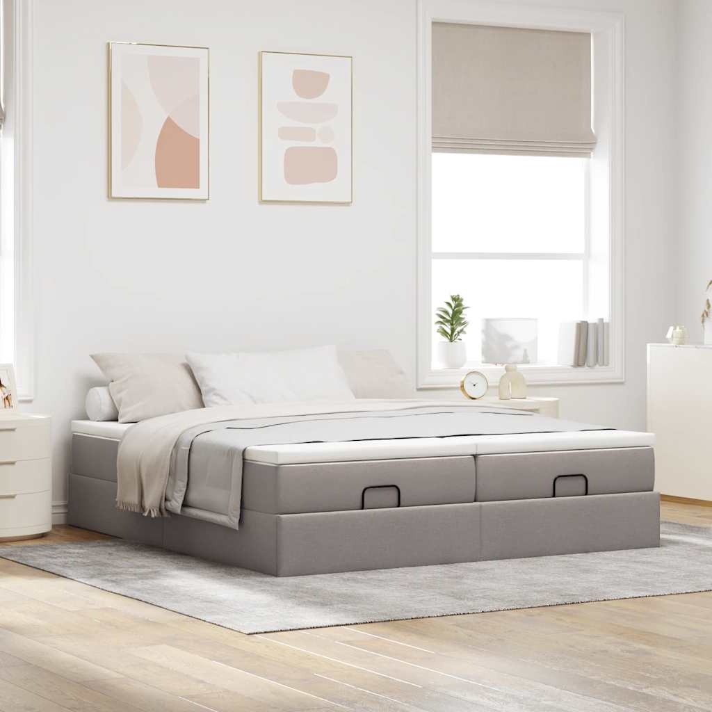 vidaXL Ottoman-Bett mit Matratzen Taupe 180x200 cm Stoff