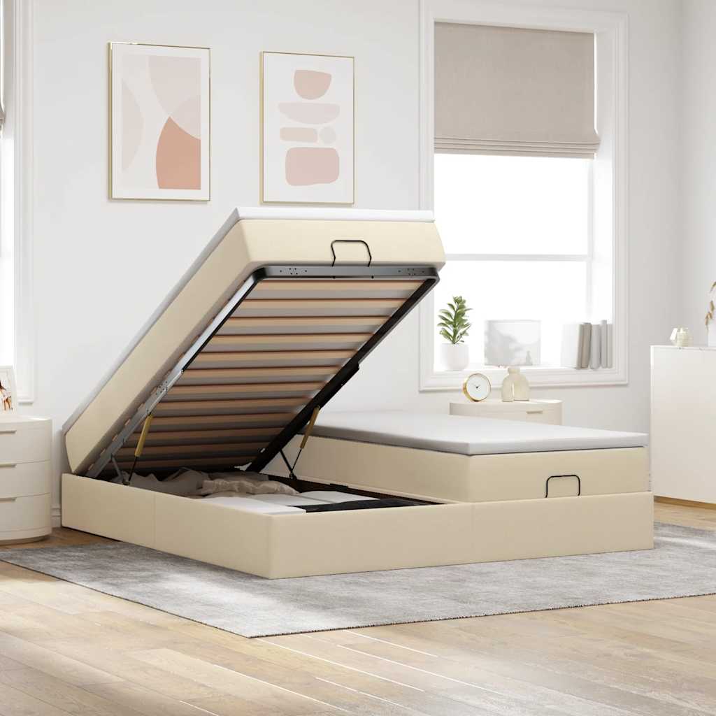 vidaXL Ottoman-Bett mit Matratzen Creme 180x200 cm Stoff