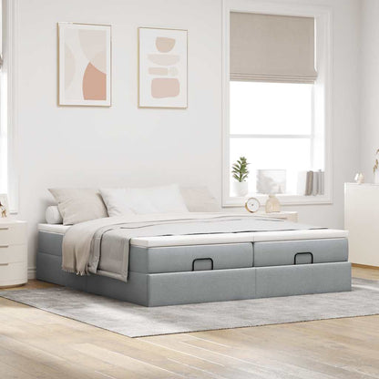 vidaXL Ottoman-Bett mit Matratzen Hellgrau 200x200 cm Stoff