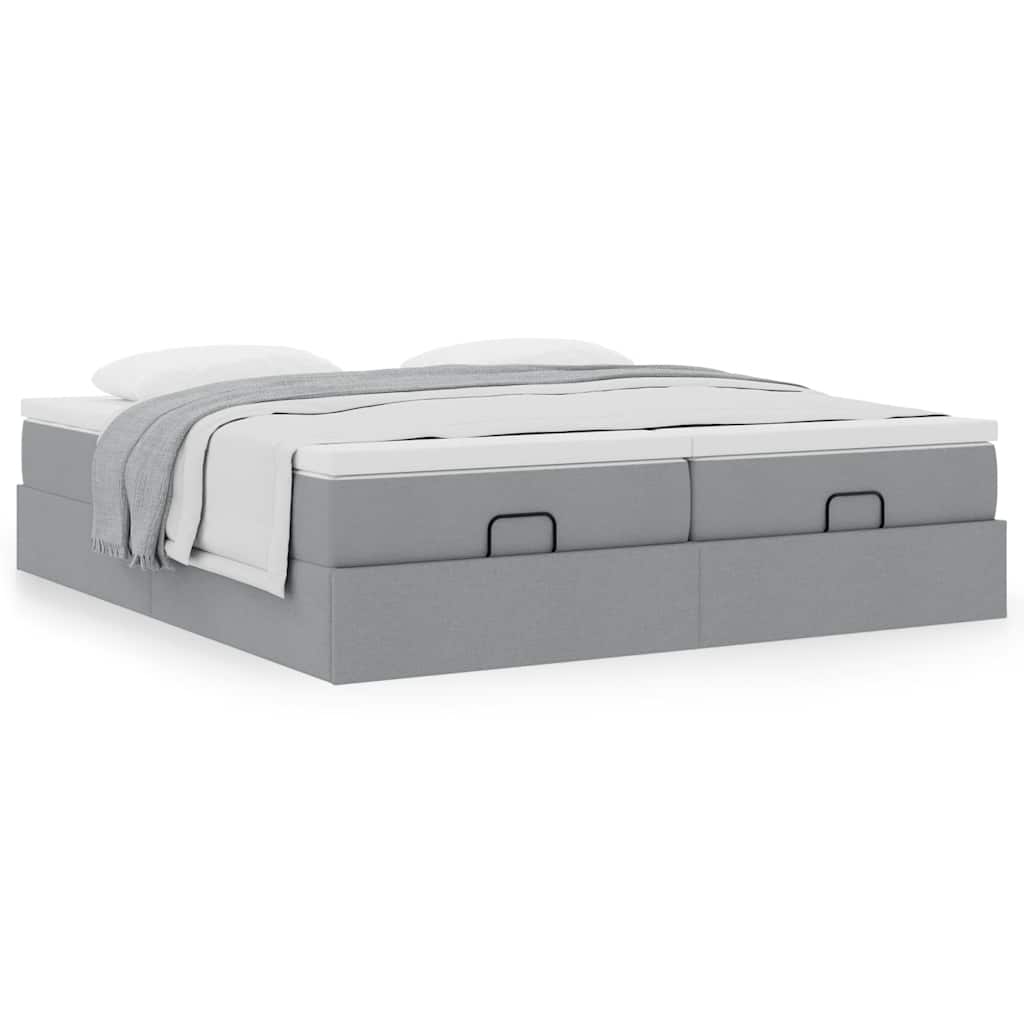 vidaXL Ottoman-Bett mit Matratzen Hellgrau 200x200 cm Stoff