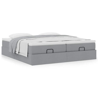 vidaXL Ottoman-Bett mit Matratzen Hellgrau 200x200 cm Stoff