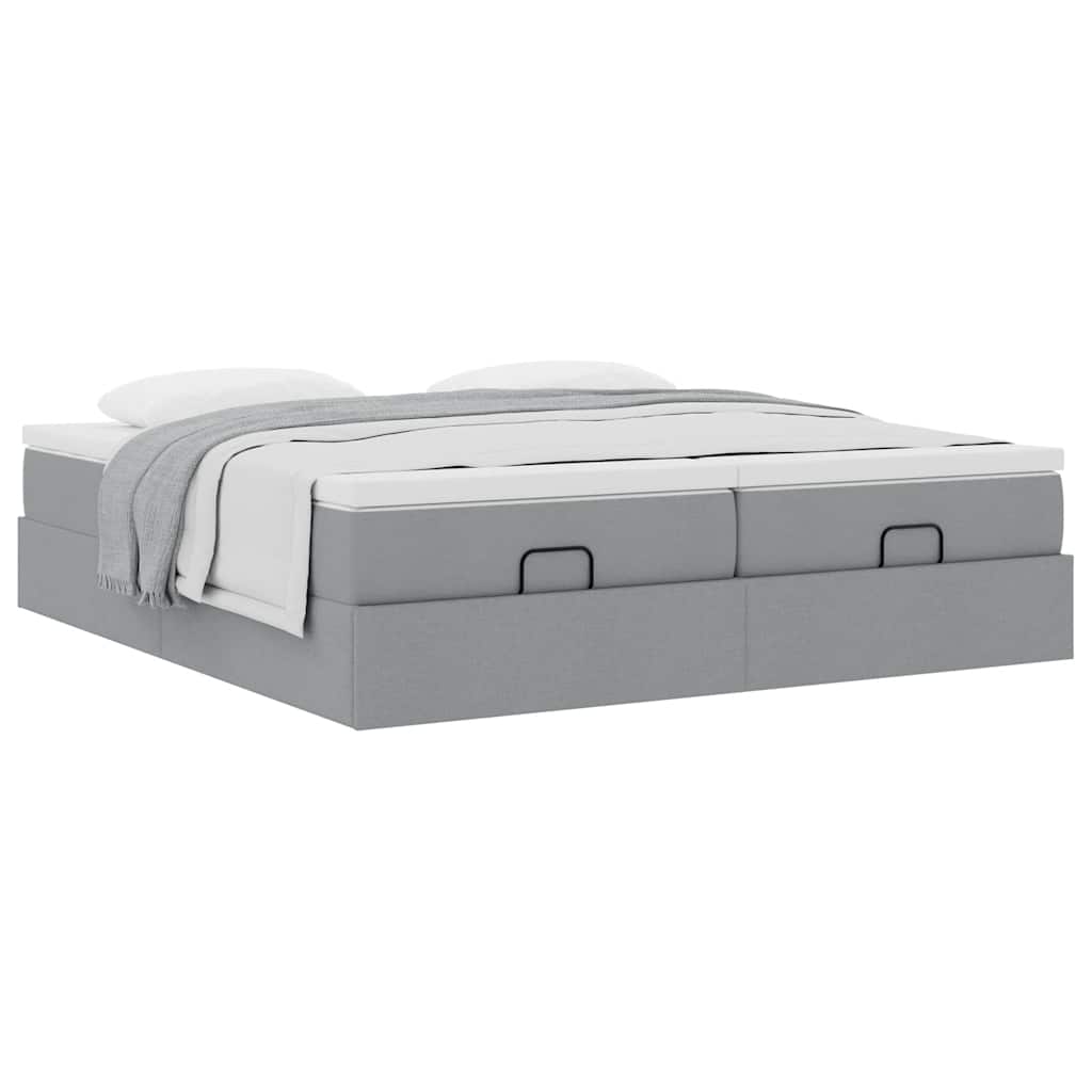 vidaXL Ottoman-Bett mit Matratzen Hellgrau 200x200 cm Stoff