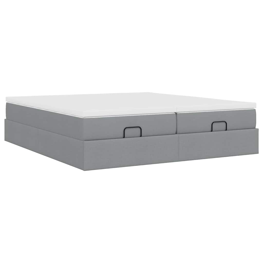 vidaXL Ottoman-Bett mit Matratzen Hellgrau 200x200 cm Stoff