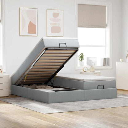 vidaXL Ottoman-Bett mit Matratzen Hellgrau 200x200 cm Stoff