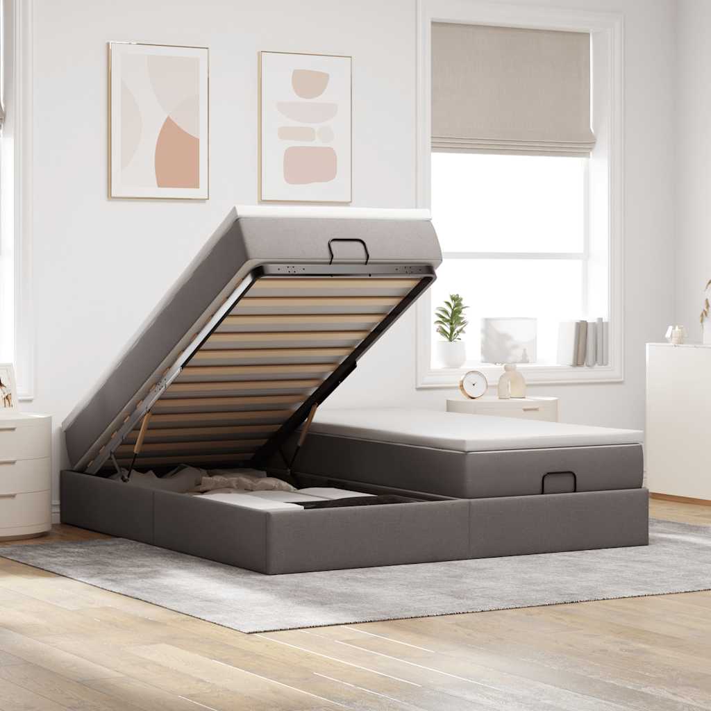 vidaXL Ottoman-Bett mit Matratzen Taupe 200x200 cm Stoff