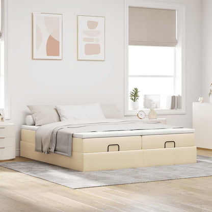 Ottoman-Bett mit Matratzen Creme 200x200 cm Stoff
