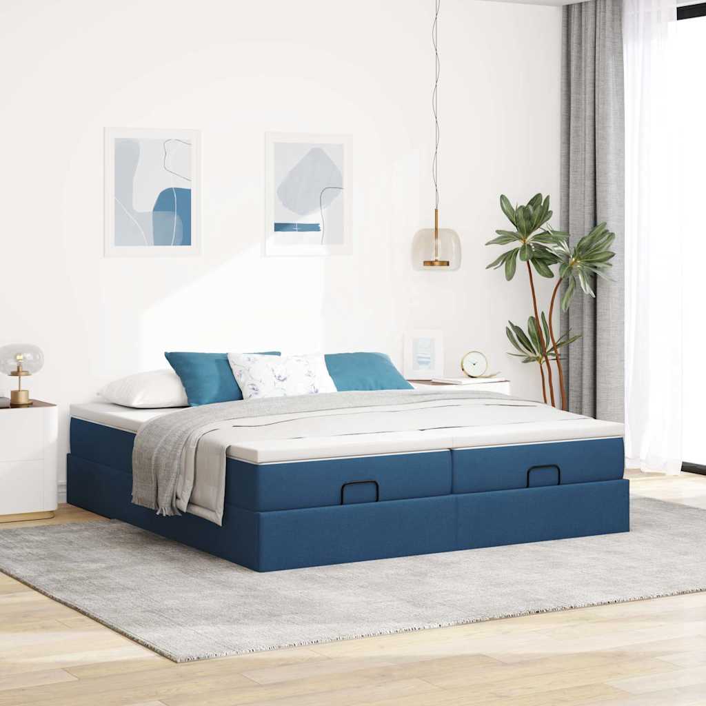 vidaXL Ottoman-Bett mit Matratzen Blau 200x200 cm Stoff