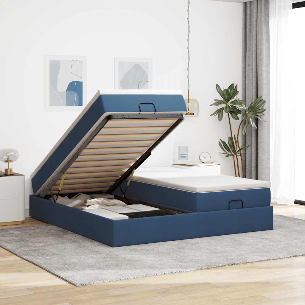 vidaXL Ottoman-Bett mit Matratzen Blau 200x200 cm Stoff