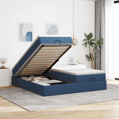 vidaXL Ottoman-Bett mit Matratzen Blau 200x200 cm Stoff