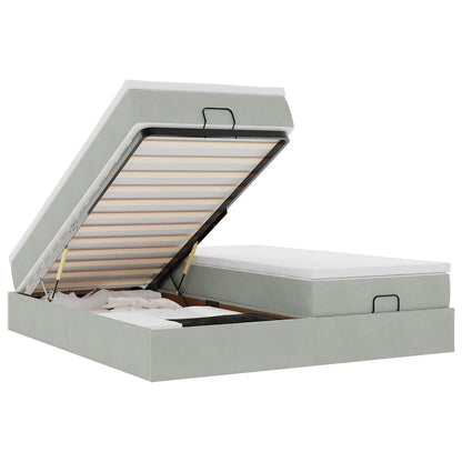 Ottoman-Bett mit Matratzen Hellgrau 160x200 cm Samt