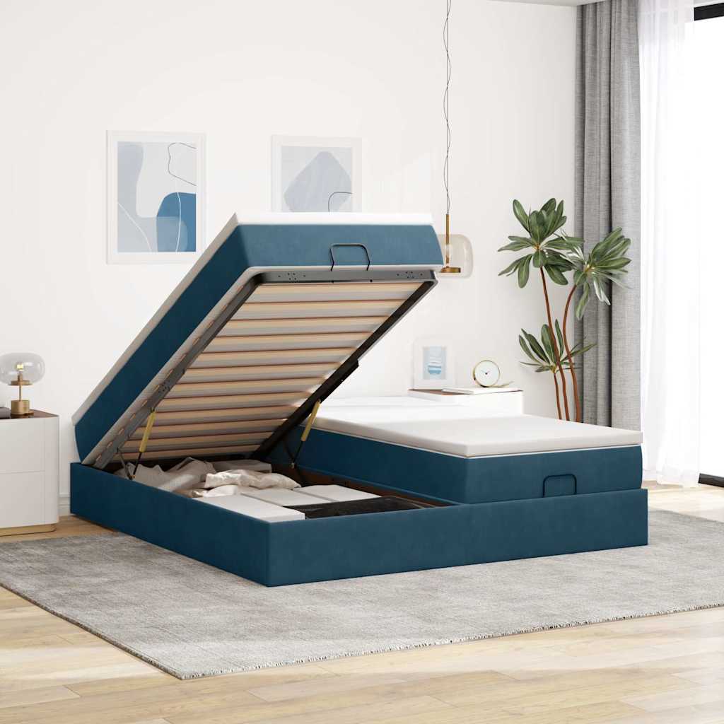 vidaXL Ottoman-Bett mit Matratzen Dunkelblau 160x200 cm Samt
