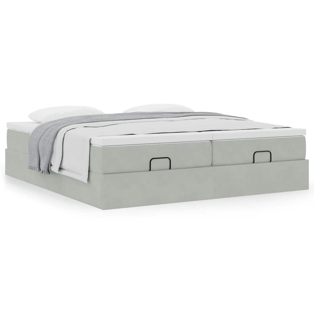 vidaXL Ottoman-Bett mit Matratzen Hellgrau 180x200 cm Samt