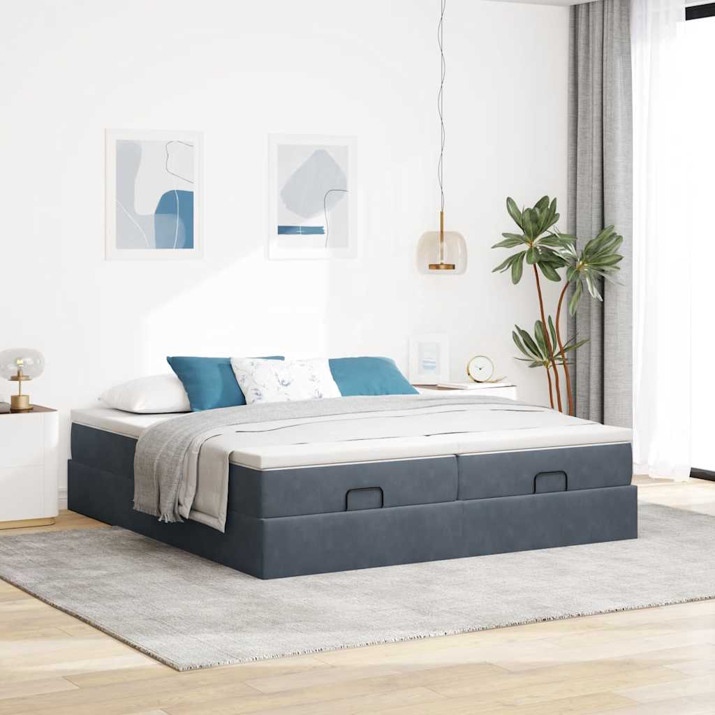 vidaXL Ottoman-Bett mit Matratzen Dunkelgrau 180x200 cm Samt
