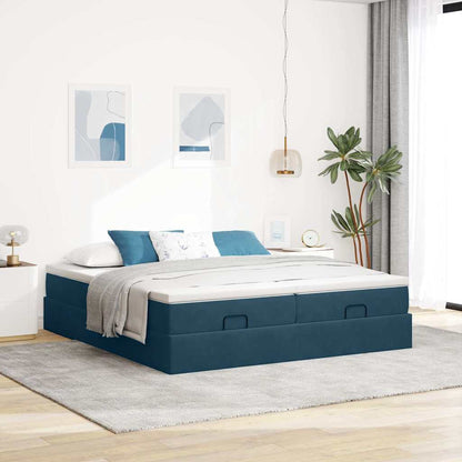 vidaXL Ottoman-Bett mit Matratzen Dunkelblau 180x200 cm Samt