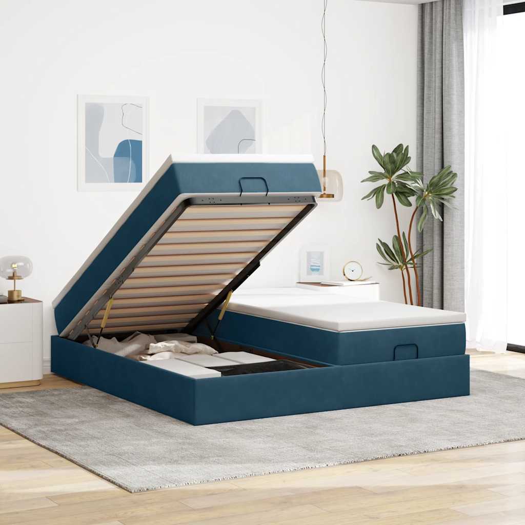 vidaXL Ottoman-Bett mit Matratzen Dunkelblau 180x200 cm Samt