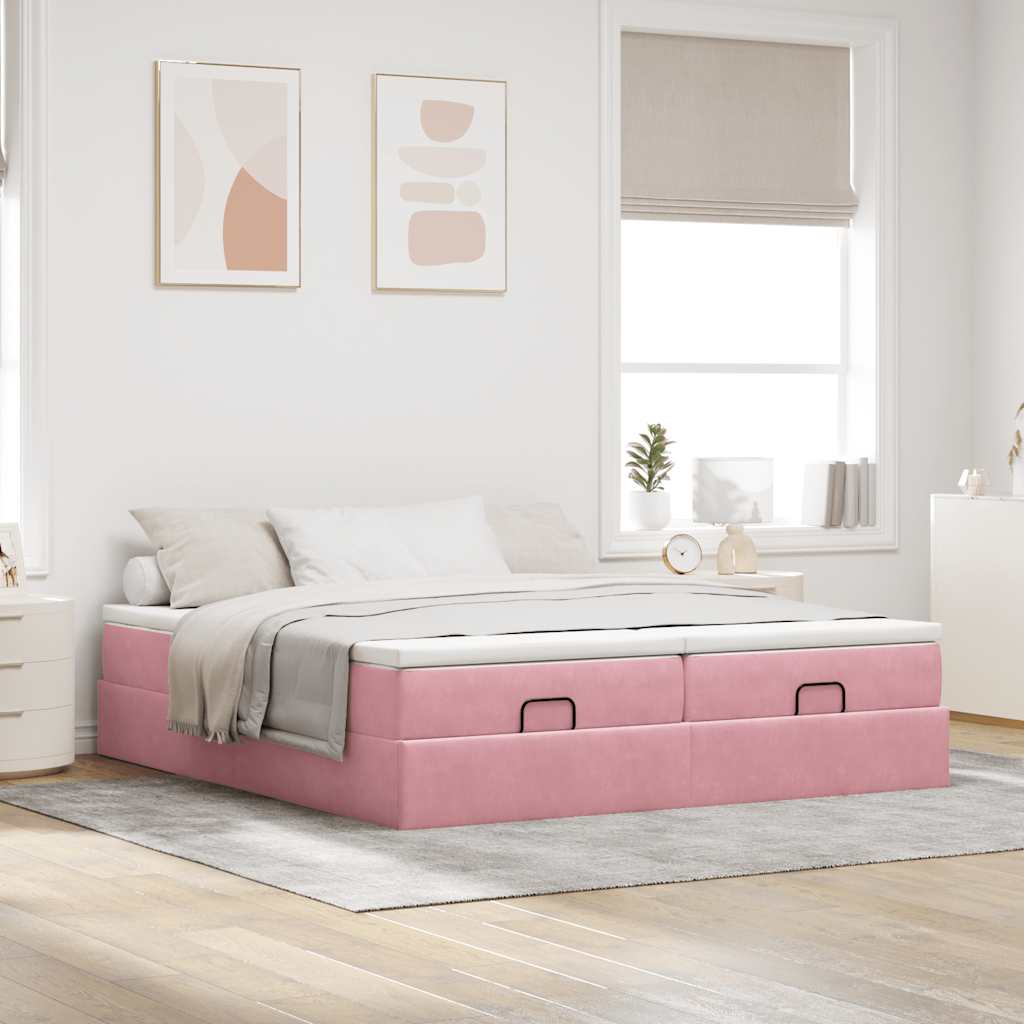 vidaXL Ottoman-Bett mit Matratzen Rosa 180x200 cm Samt