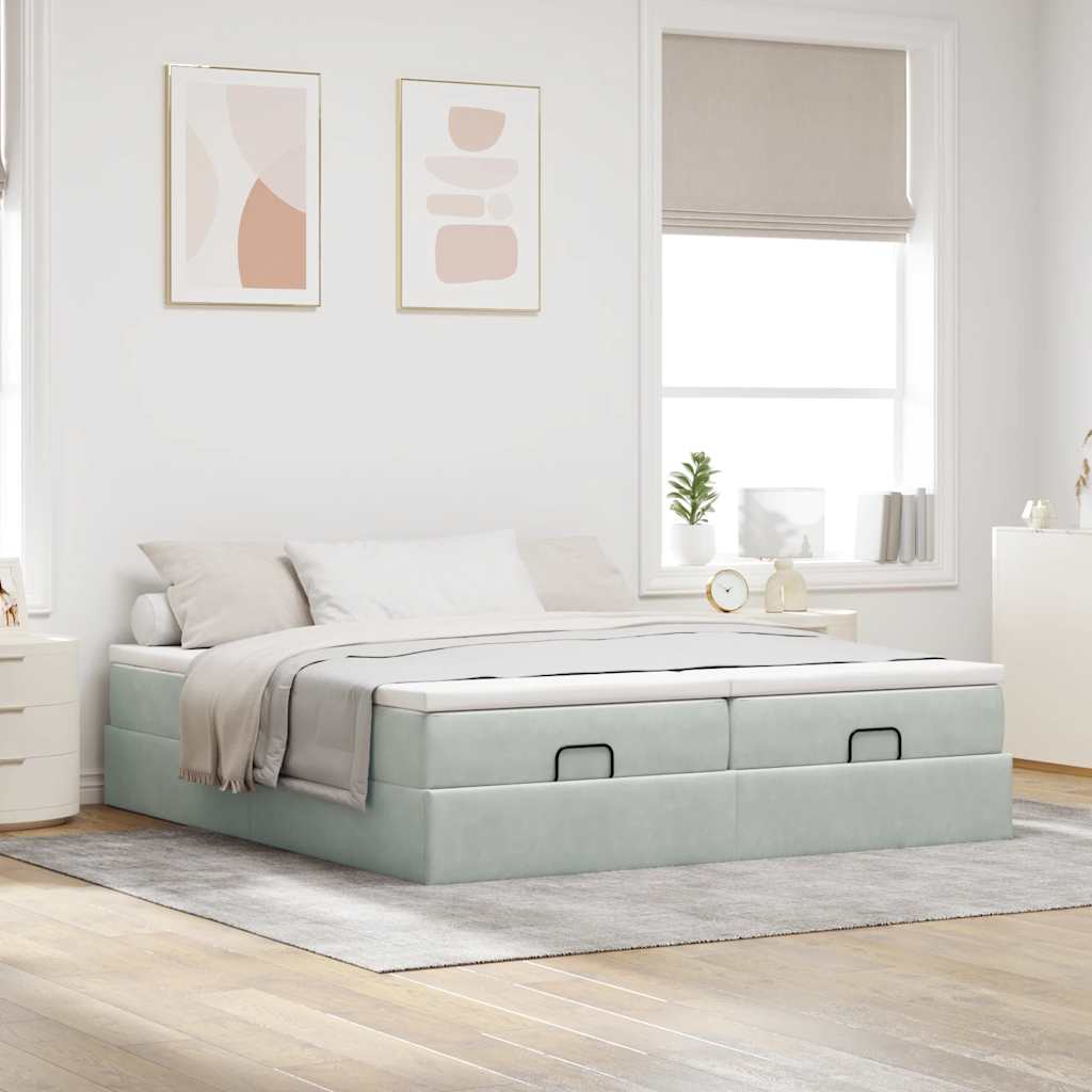 vidaXL Ottoman-Bett mit Matratzen Hellgrau 200x200 cm Samt