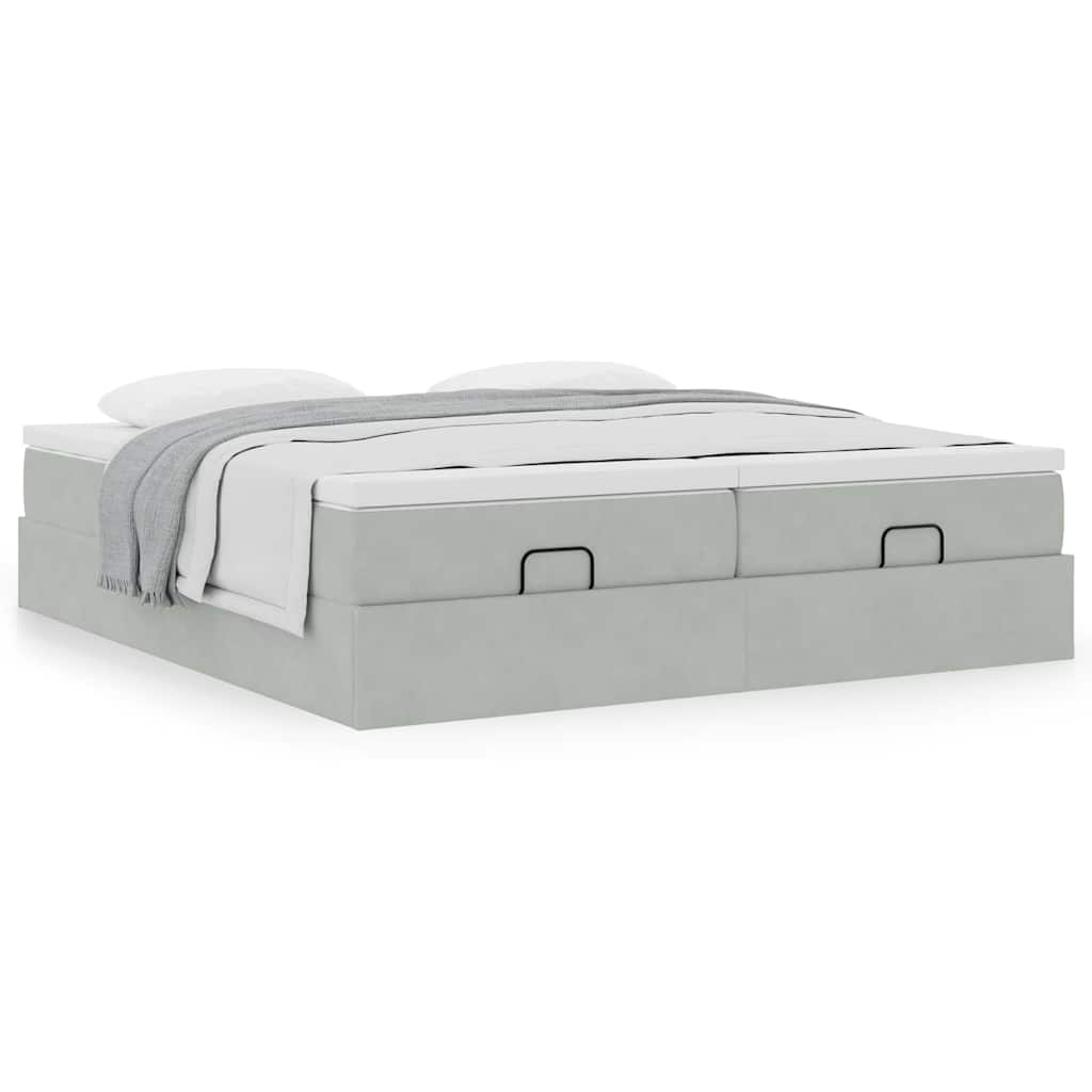 vidaXL Ottoman-Bett mit Matratzen Hellgrau 200x200 cm Samt
