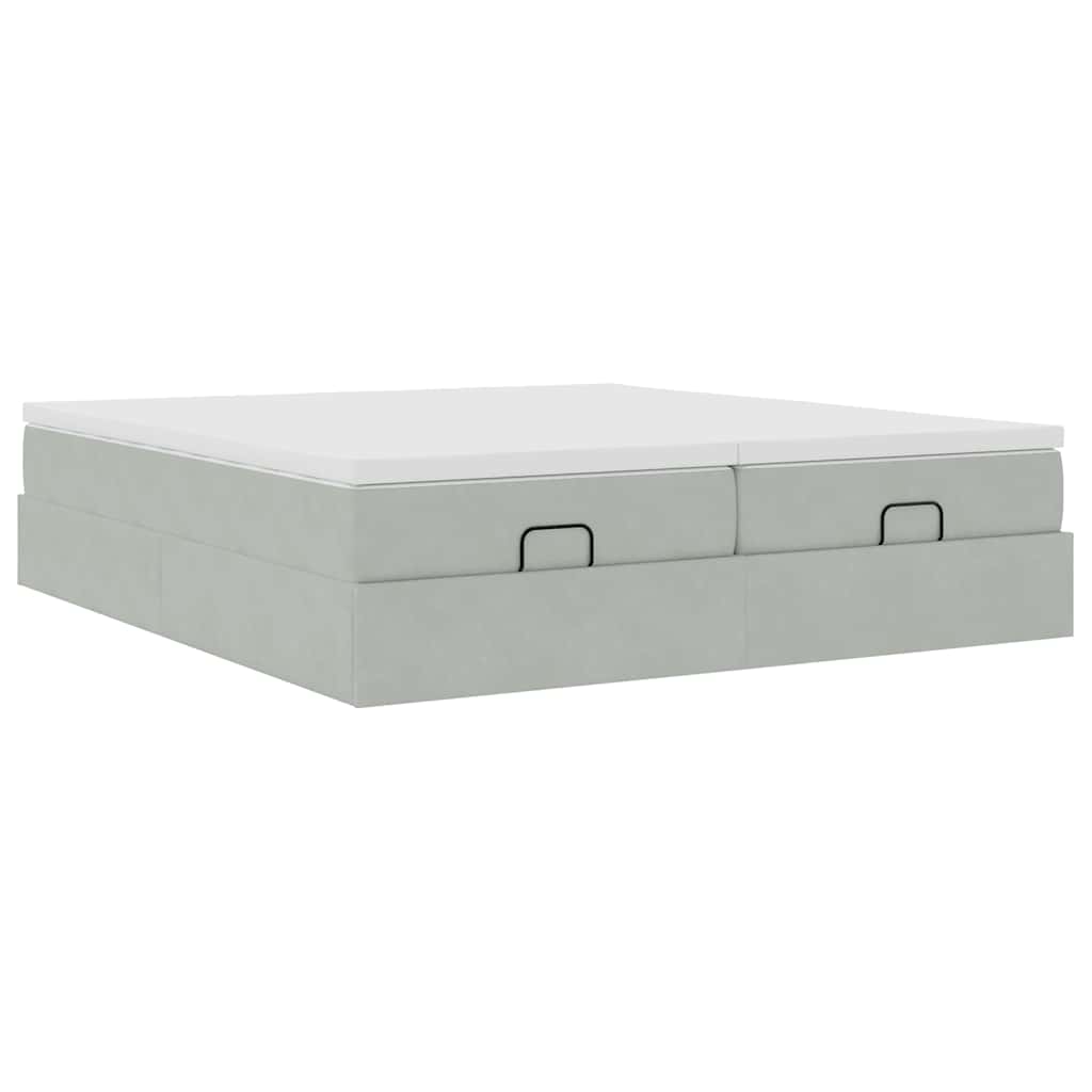 vidaXL Ottoman-Bett mit Matratzen Hellgrau 200x200 cm Samt