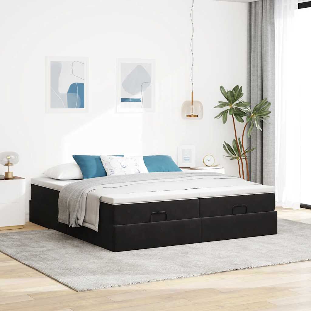 vidaXL Ottoman-Bett mit Matratzen Schwarz 200x200 cm Samt