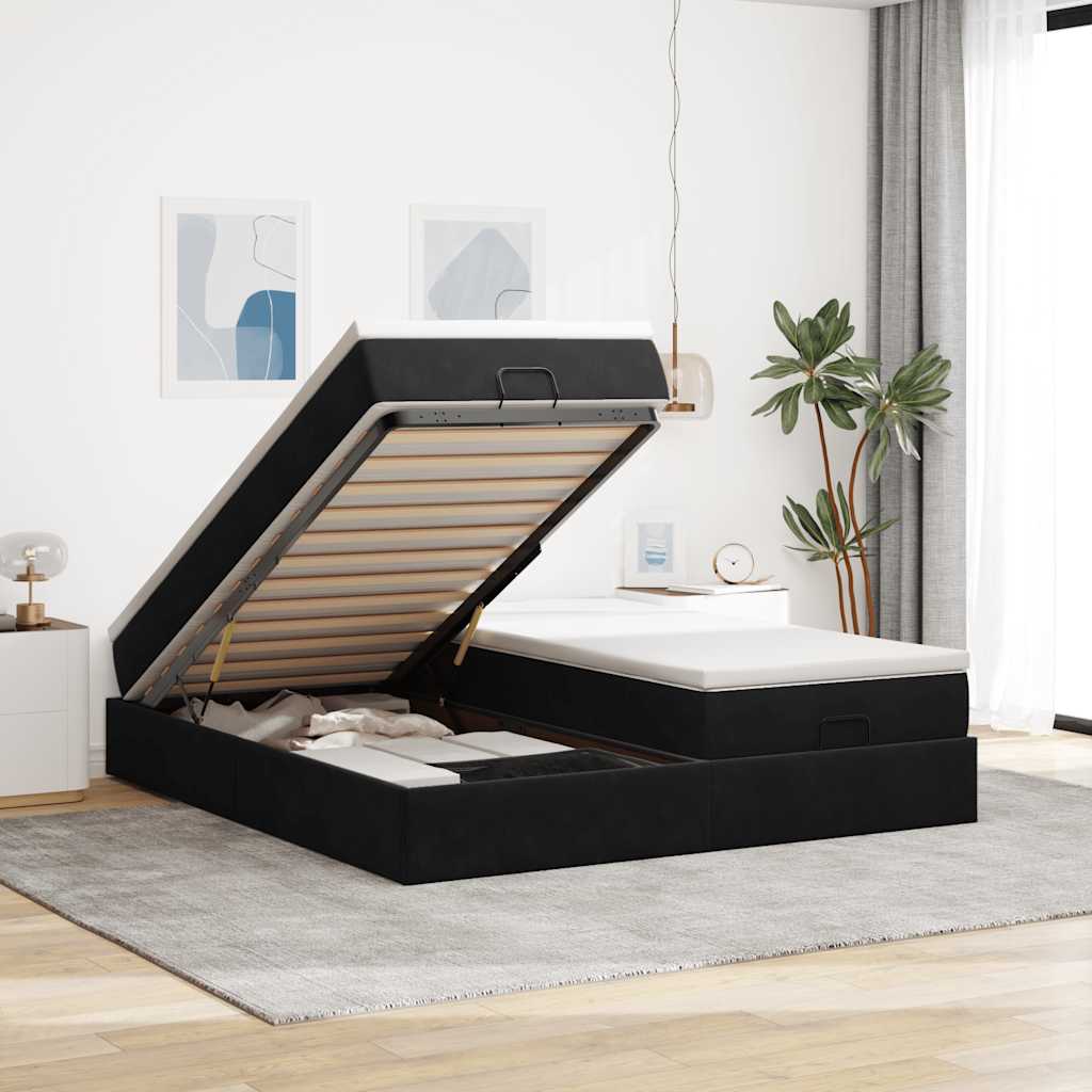 vidaXL Ottoman-Bett mit Matratzen Schwarz 200x200 cm Samt