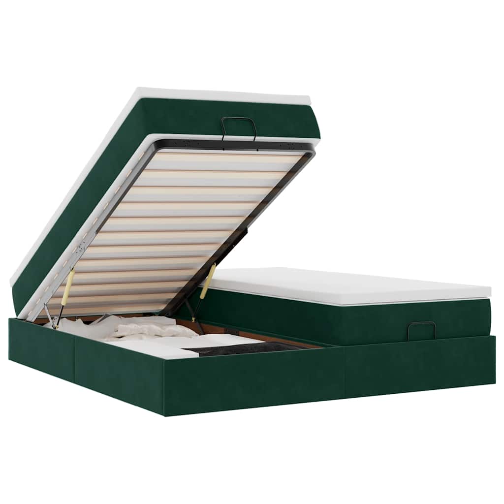 Ottoman-Bett mit Matratzen Dunkelgrün 200x200 cm Samt