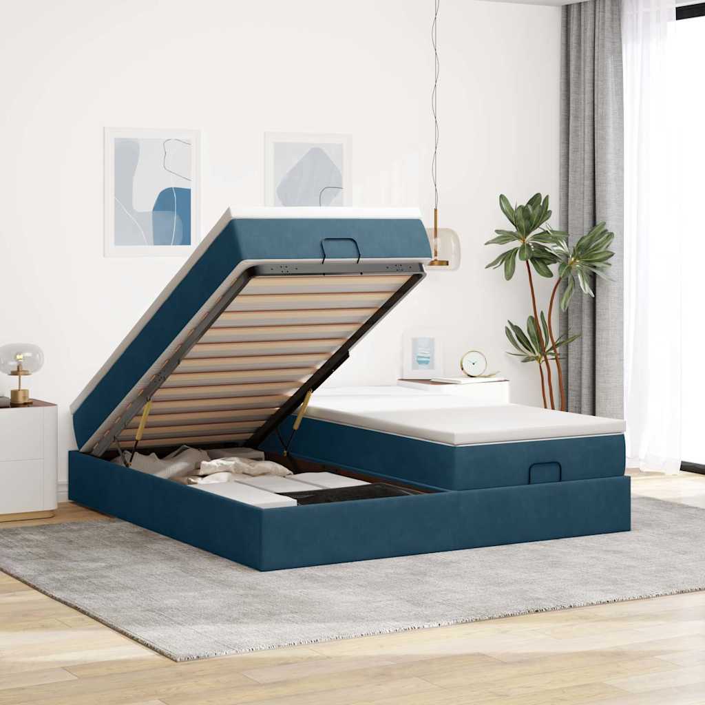 vidaXL Ottoman-Bett mit Matratzen Dunkelblau 200x200 cm Samt