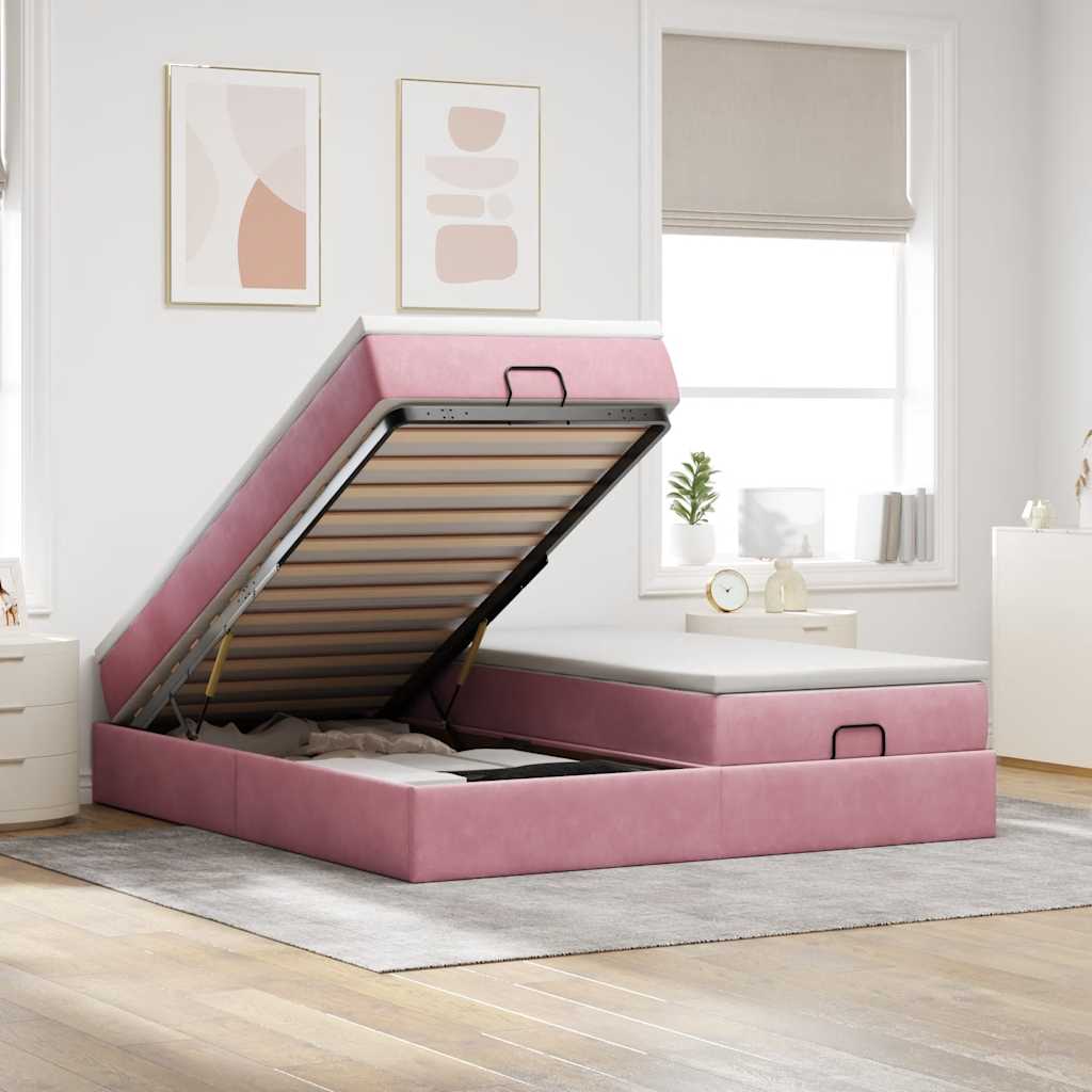 vidaXL Ottoman-Bett mit Matratzen Rosa 200x200 cm Samt