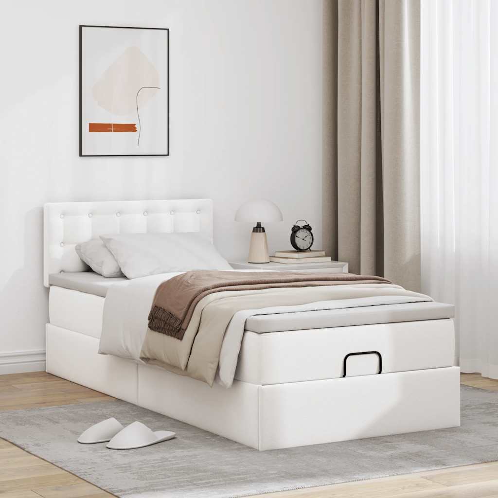 vidaXL Ottoman-Bett mit Matratze Weiß 80x200 cm Kunstleder