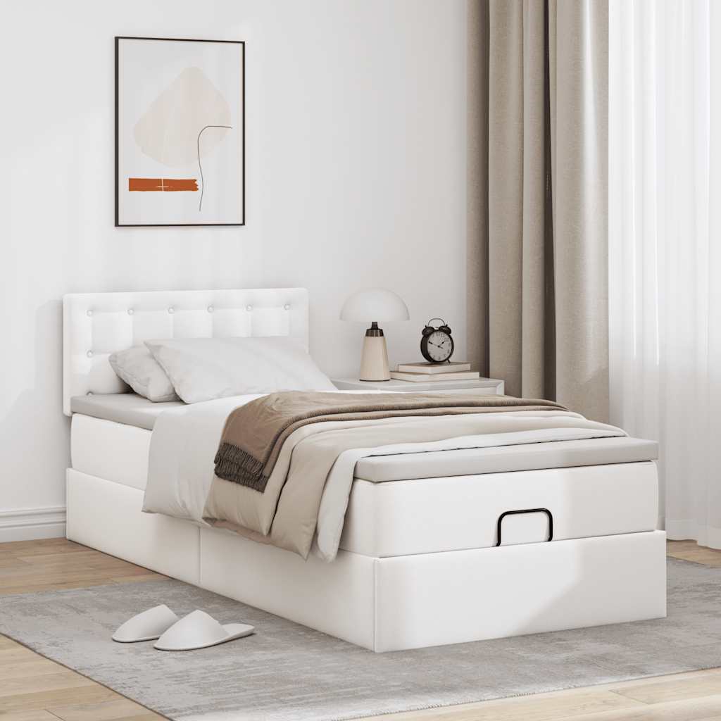 vidaXL Ottoman-Bett mit Matratze Weiß 90x190 cm Kunstleder