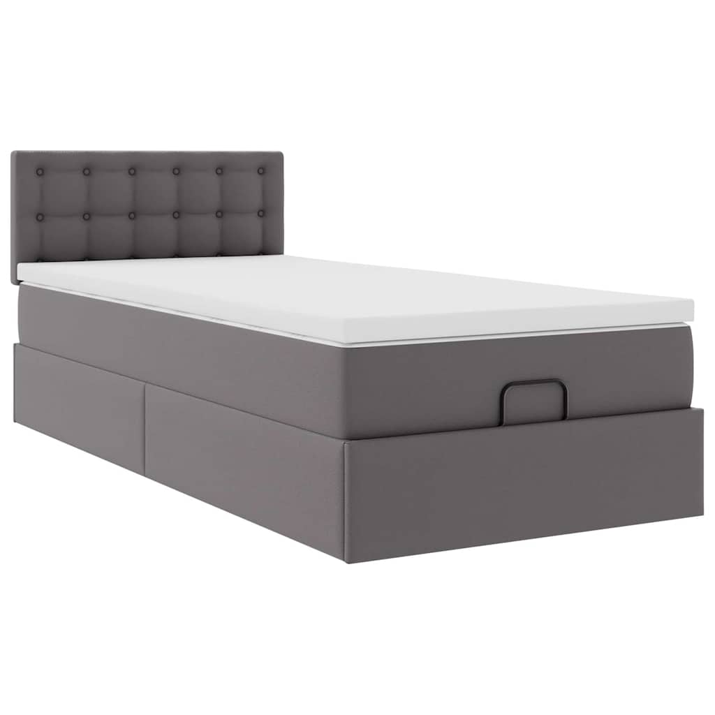 vidaXL Ottoman-Bett mit Matratze Grau 90x190 cm Kunstleder