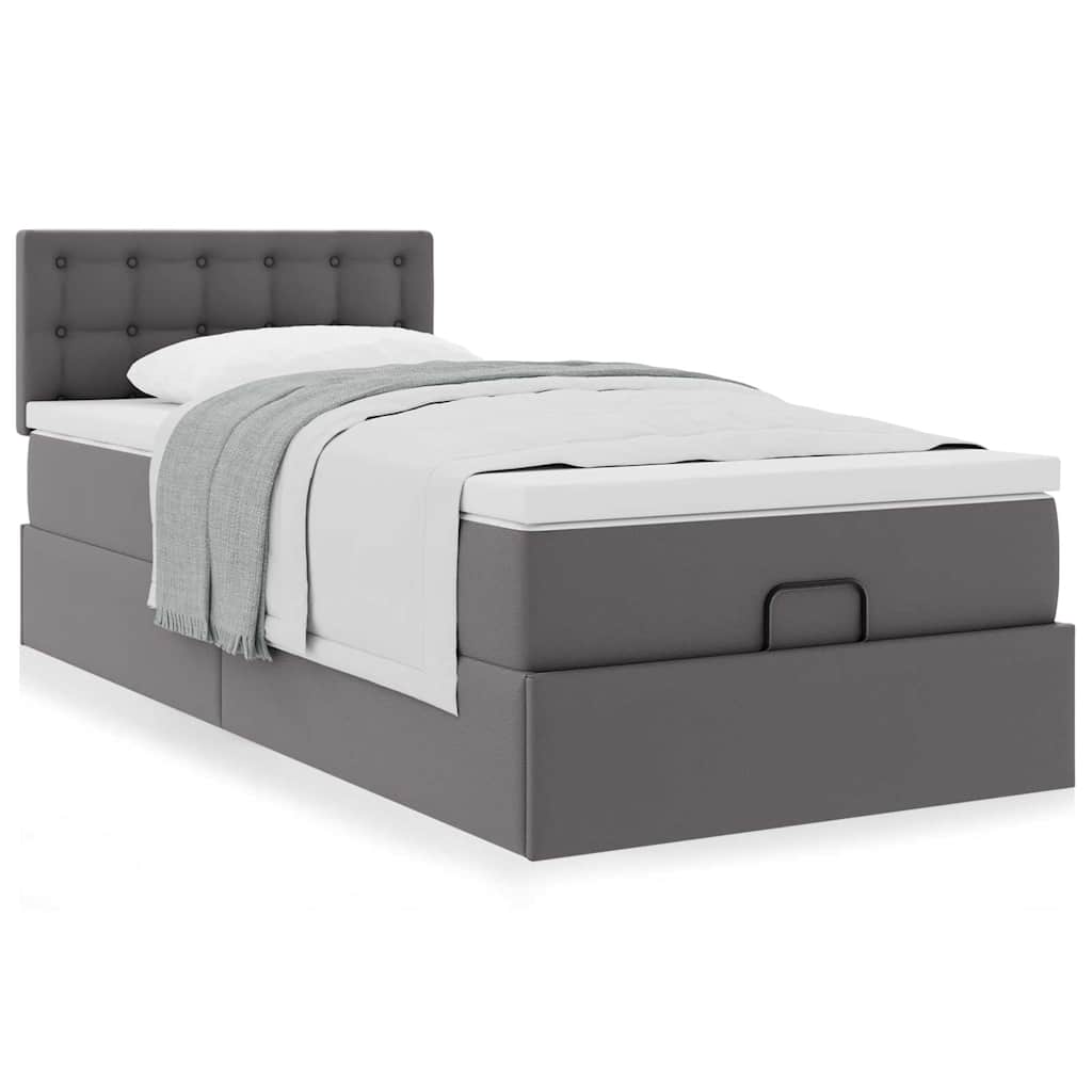 vidaXL Ottoman-Bett mit Matratze Grau 90x200 cm Kunstleder