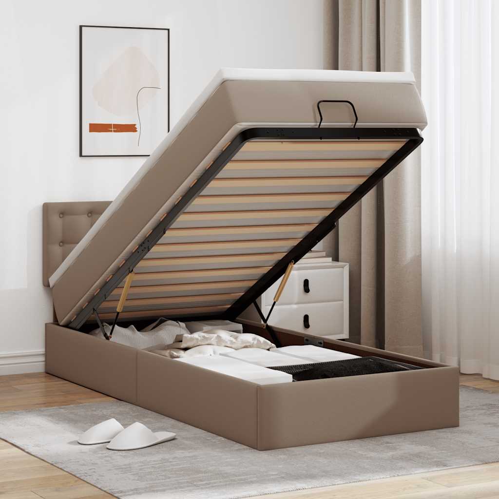 vidaXL Lit ottoman avec matelas cappuccino marron 90x200 cm similicuir