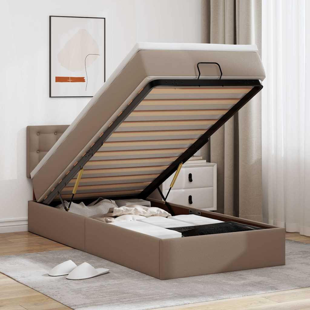 vidaXL Ottoman-Bett mit Matratze Cappuccino-Braun 100x200cm Kunstleder