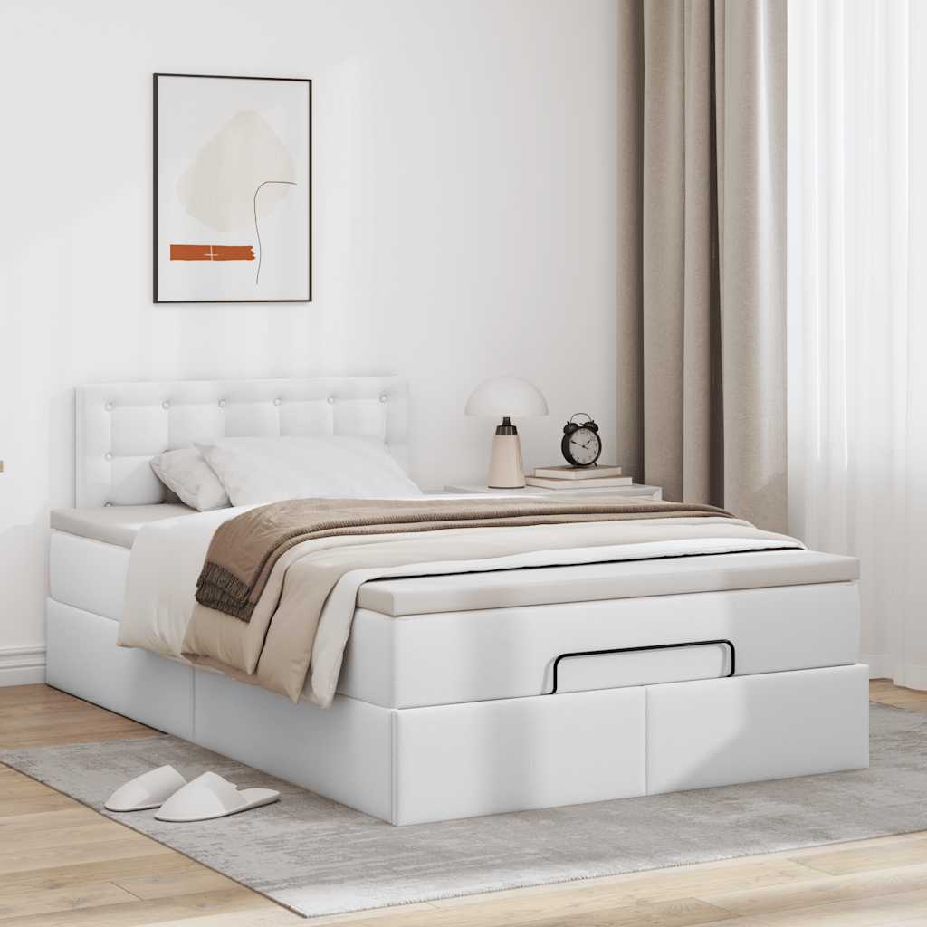 vidaXL Ottoman-Bett mit Matratze Weiß 120x190 cm Kunstleder