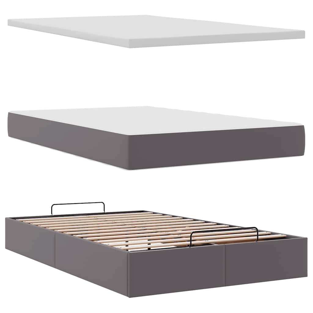 vidaXL Ottoman-Bett mit Matratze Grau 120x190 cm Kunstleder