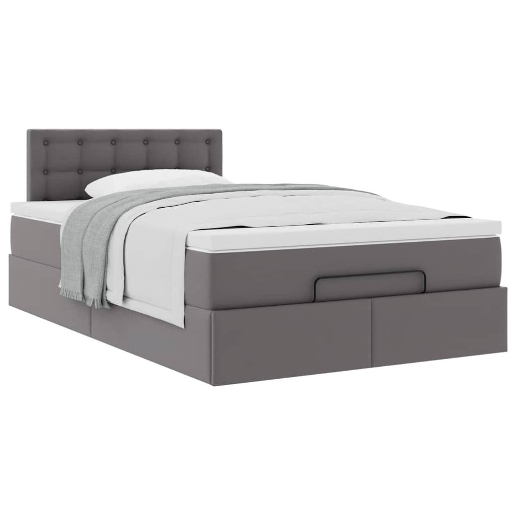 vidaXL Ottoman-Bett mit Matratze Grau 120x200 cm Kunstleder