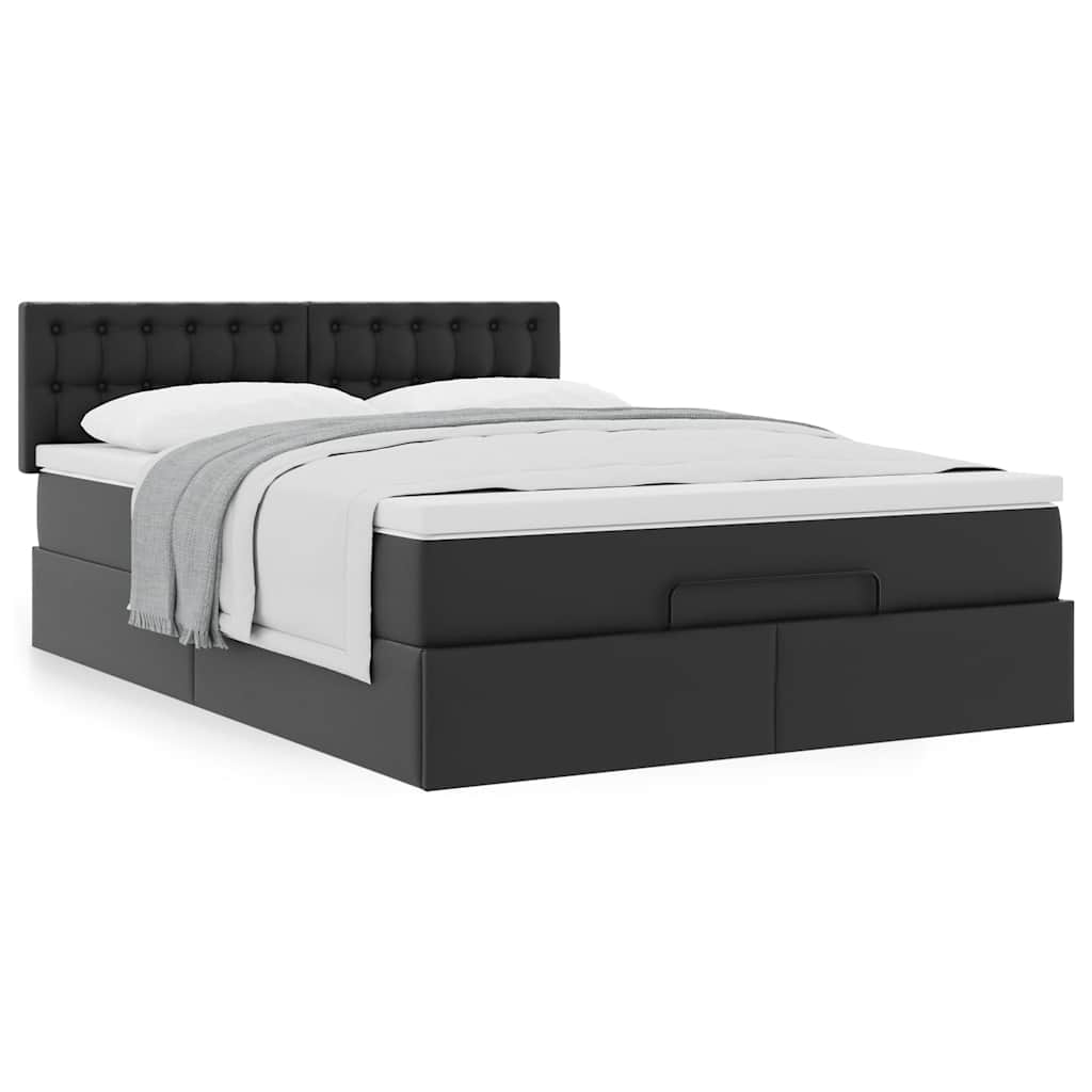 vidaXL Ottoman-Bett mit Matratze Schwarz 140x190 cm Kunstleder