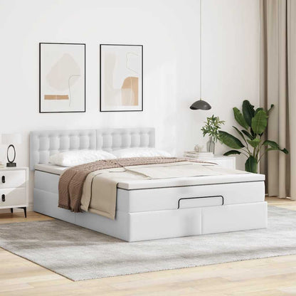 vidaXL Ottoman-Bett mit Matratze Weiß 140x190 cm Kunstleder