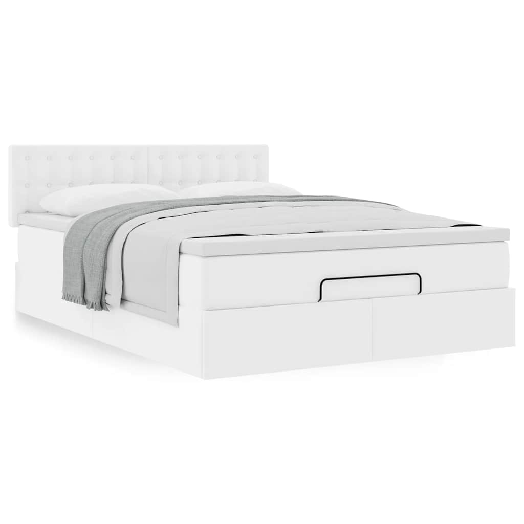 vidaXL Ottoman-Bett mit Matratze Weiß 140x190 cm Kunstleder