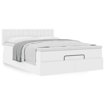 vidaXL Ottoman-Bett mit Matratze Weiß 140x190 cm Kunstleder