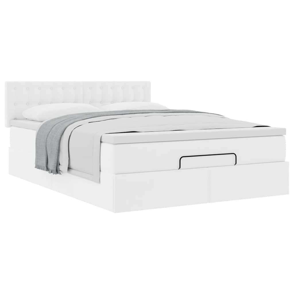 vidaXL Ottoman-Bett mit Matratze Weiß 140x190 cm Kunstleder