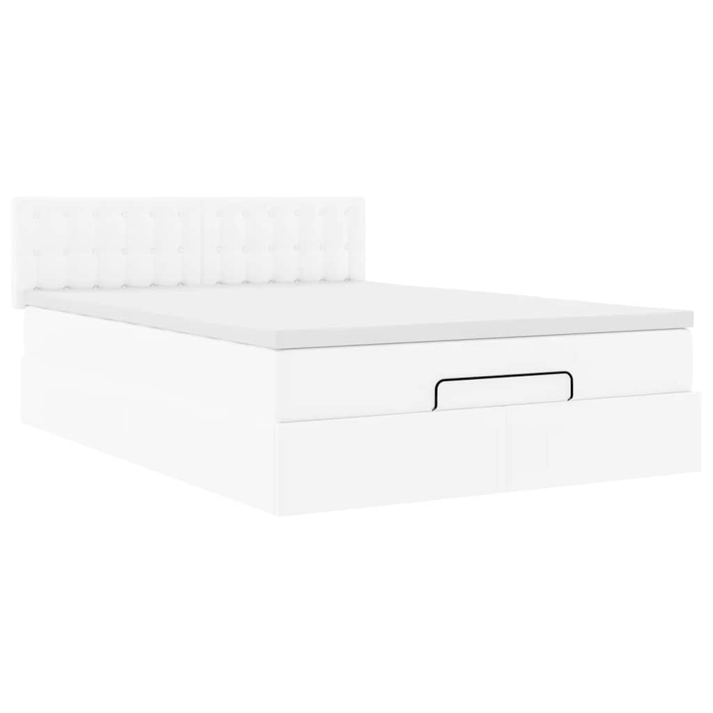 vidaXL Ottoman-Bett mit Matratze Weiß 140x190 cm Kunstleder