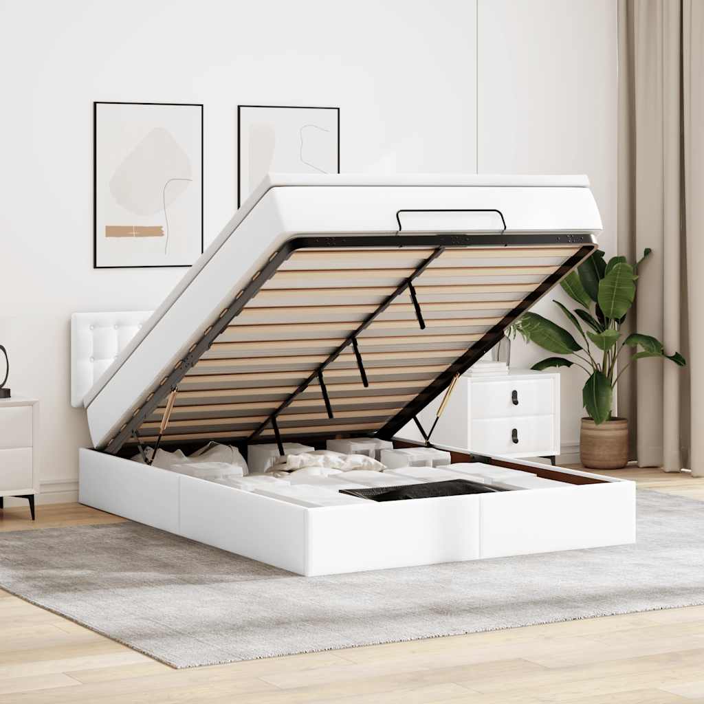 vidaXL Ottoman-Bett mit Matratze Weiß 140x190 cm Kunstleder