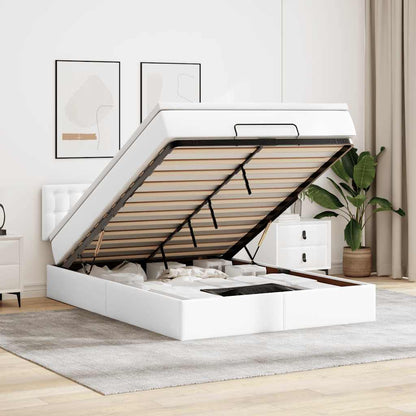 vidaXL Ottoman-Bett mit Matratze Weiß 140x190 cm Kunstleder