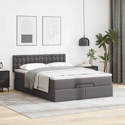 vidaXL Ottoman-Bett mit Matratze Grau 140x190 cm Kunstleder